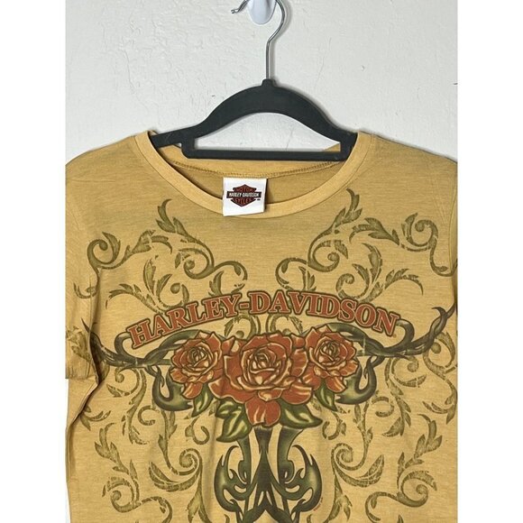 Harley Davidson Mustard Yellow Rose‎ Thorn Graphic Tee Shirt Size Large - Picture 4 of 9
